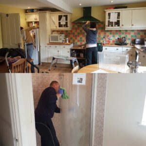A team of domestic cleaners cleaning a house